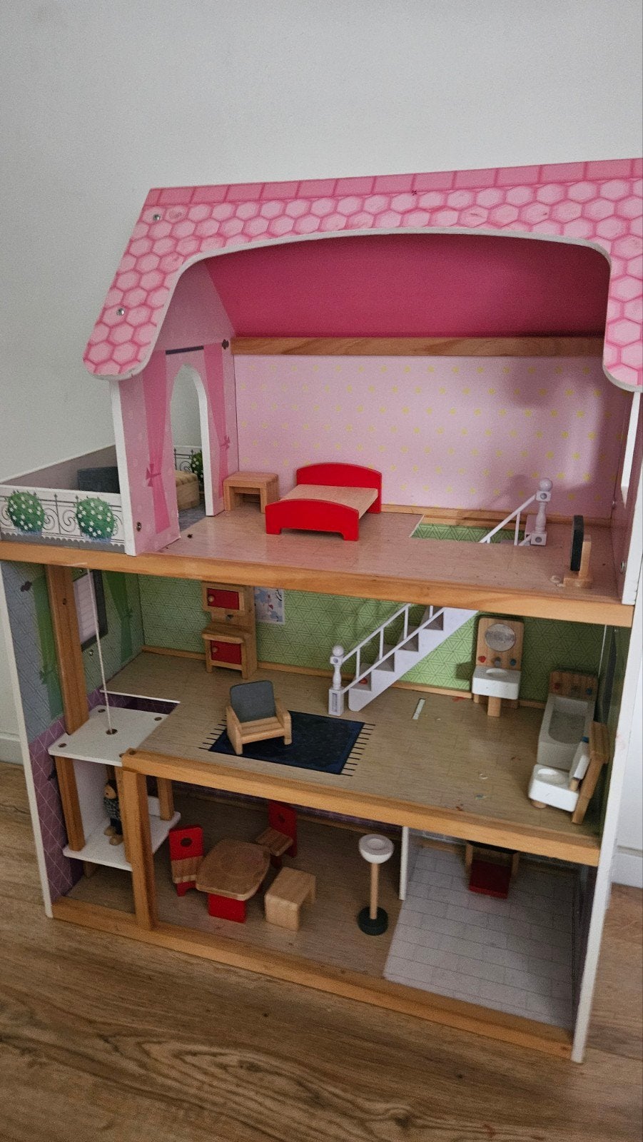 Houtlook Poppenhuis met Meubels, Ophalen of Verzenden, Gebruikt, Meisje