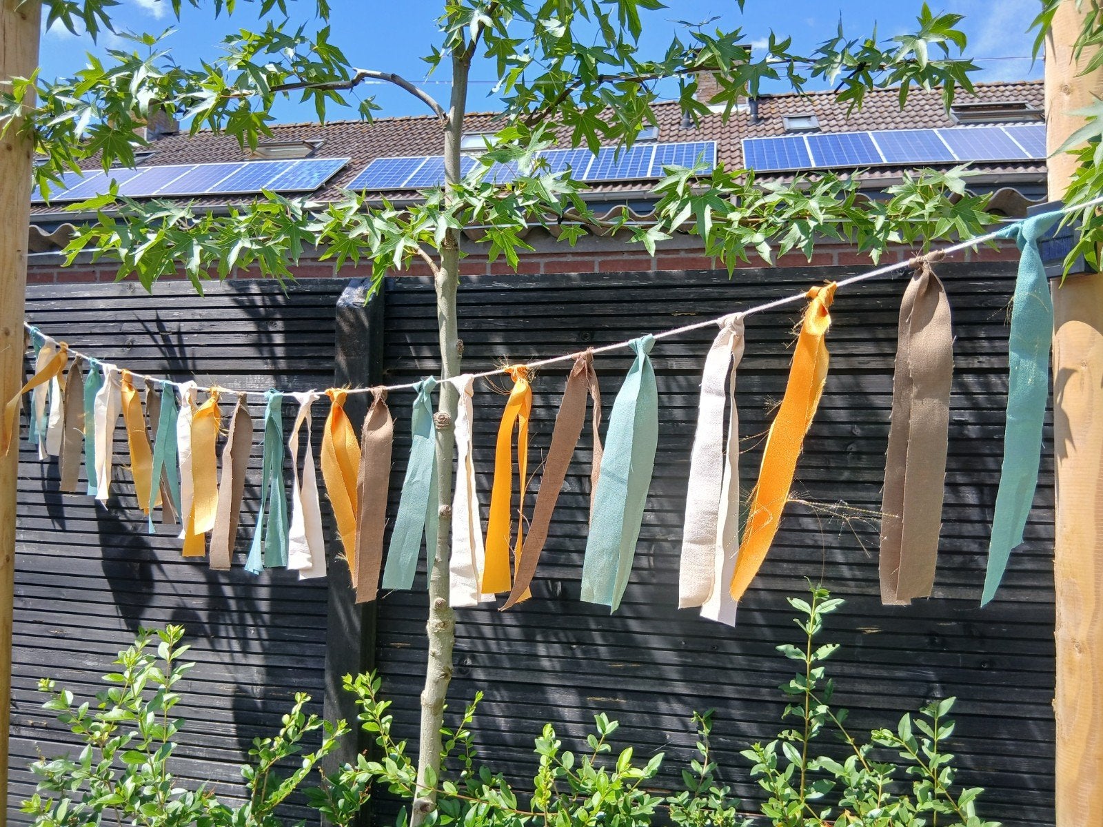 Stoffen slinger / vlaggenlijn, taupe/beige/groen/goud, Ophalen of Verzenden, Nieuw, Versiering, Geboorte of Huwelijk