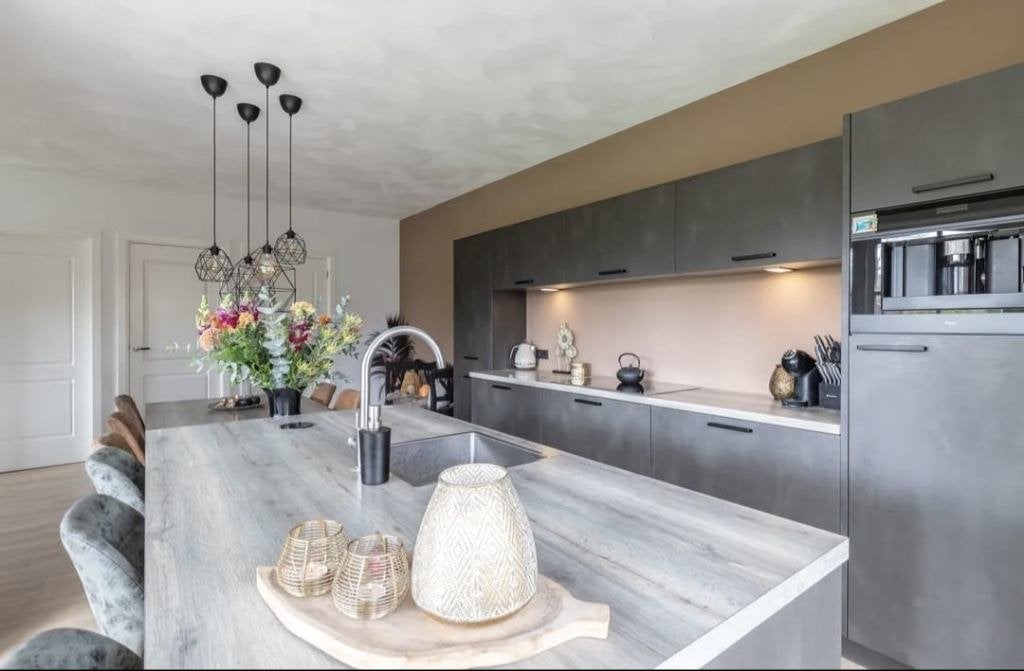 Moderne mat grijze eilandkeuken – compleet GEDEMONTEERD, Huis en Inrichting, Keuken | Complete keukens, Zwart, Overige typen, Ophalen of Verzenden