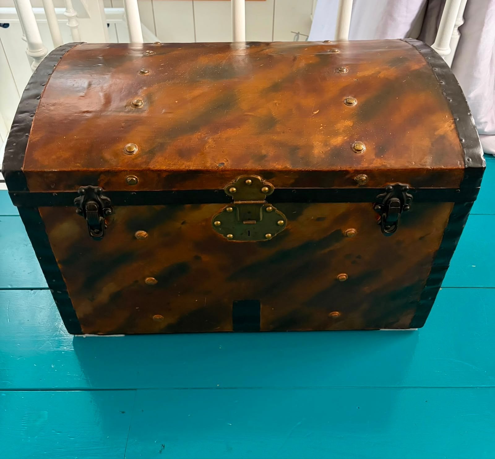 Antieke Beschilderde Hutkoffer / Reiskist / Piratenkist, Ophalen, Gebruikt, 50 tot 100 cm, 5 – 50