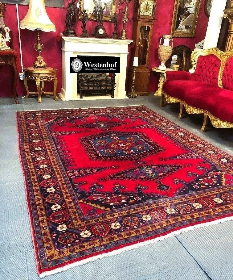 Perzisch tapijt handgeknoopt Wiss  vloerkleed wol vintage, Gebruikt, Blauw, 200 cm of meer, Ophalen of Verzenden