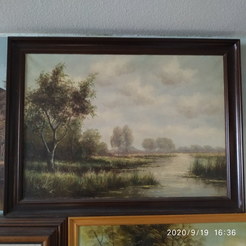 Olieverf schilderij met een houten lijst - natuur, Antiek en Kunst, Kunst | Schilderijen | Klassiek, Ophalen, Doek, Oud hollands