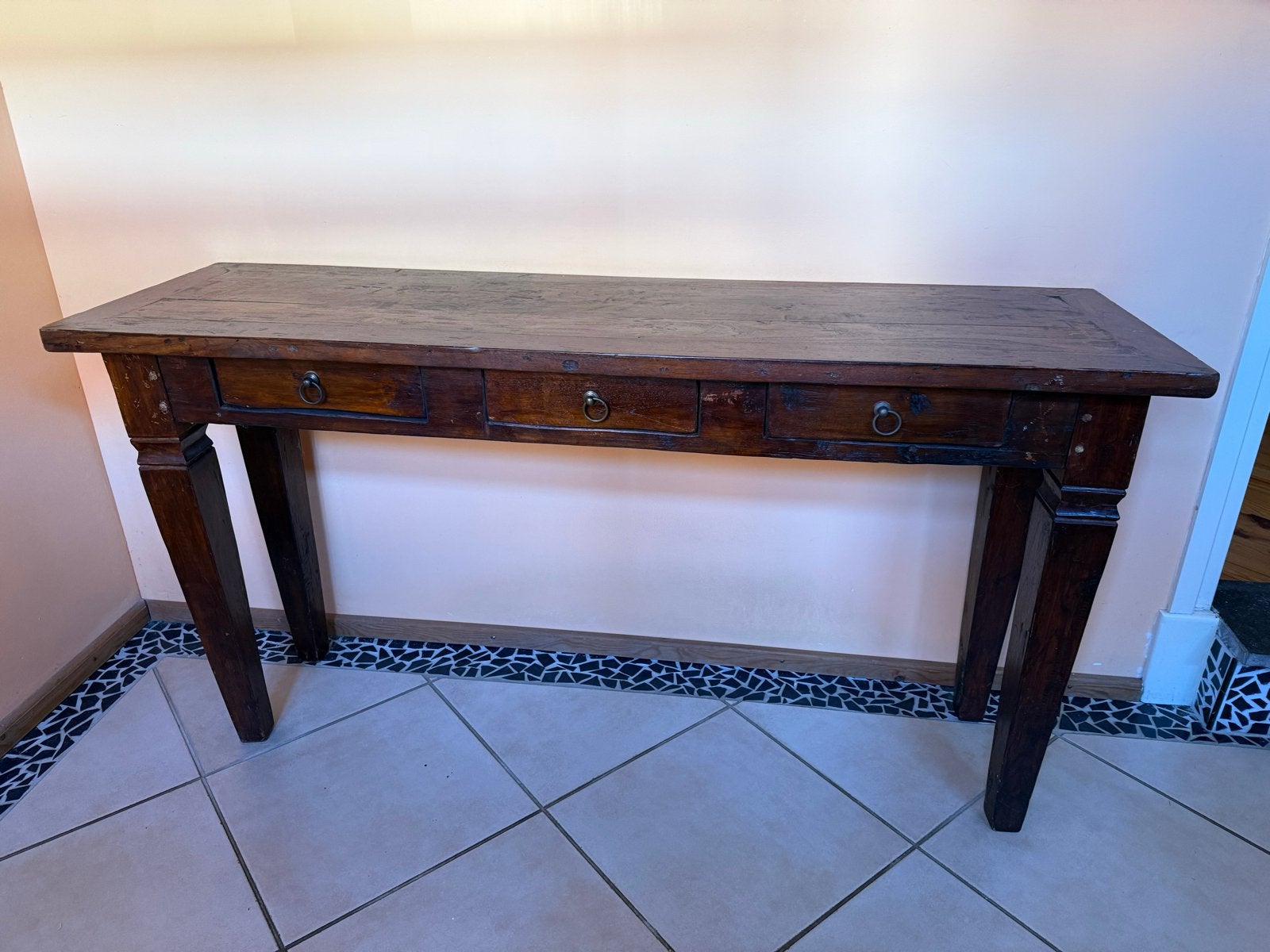 Antieke houten console tafel met 3 lades, Ophalen