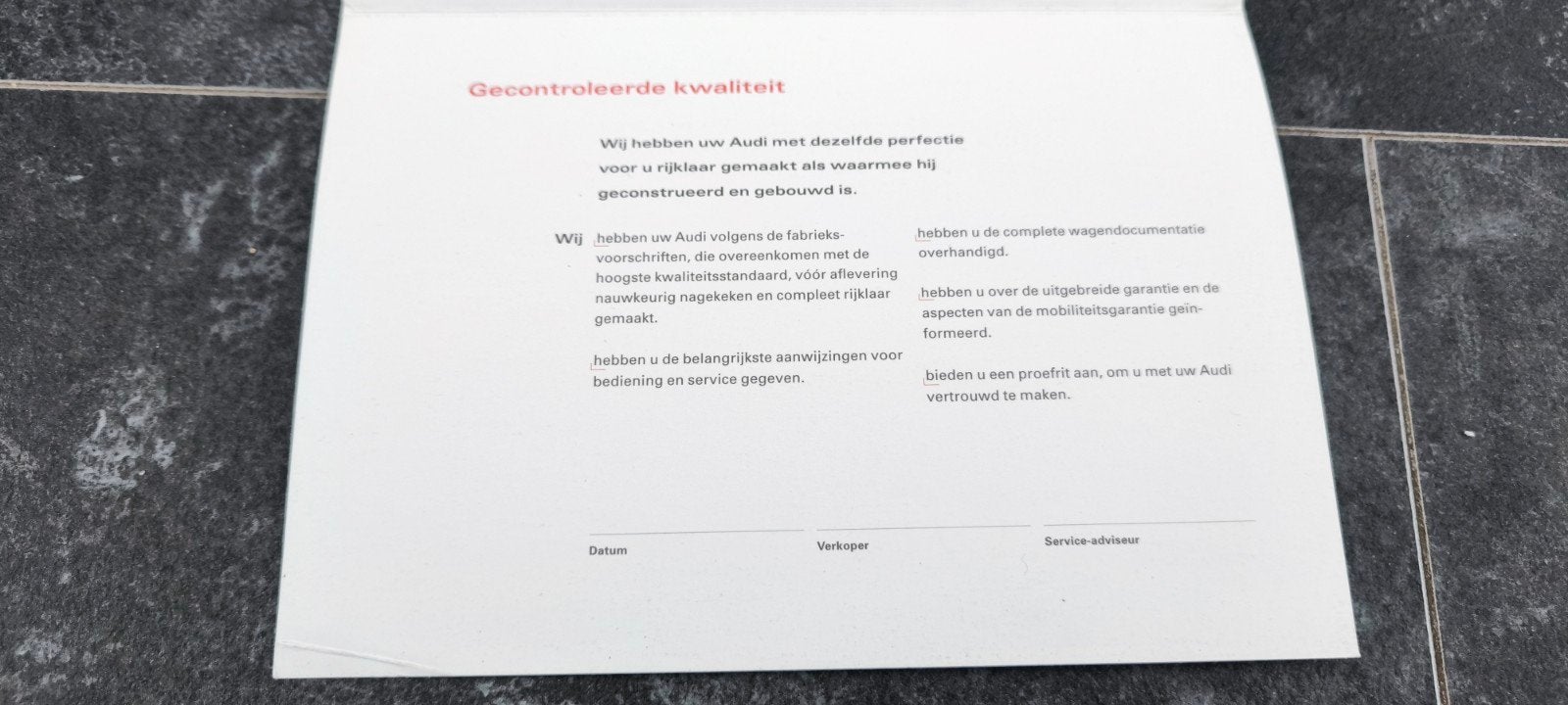 Origineel Audi Kwaliteitscertificaat Jaren '90, Auto diversen, Ophalen of Verzenden