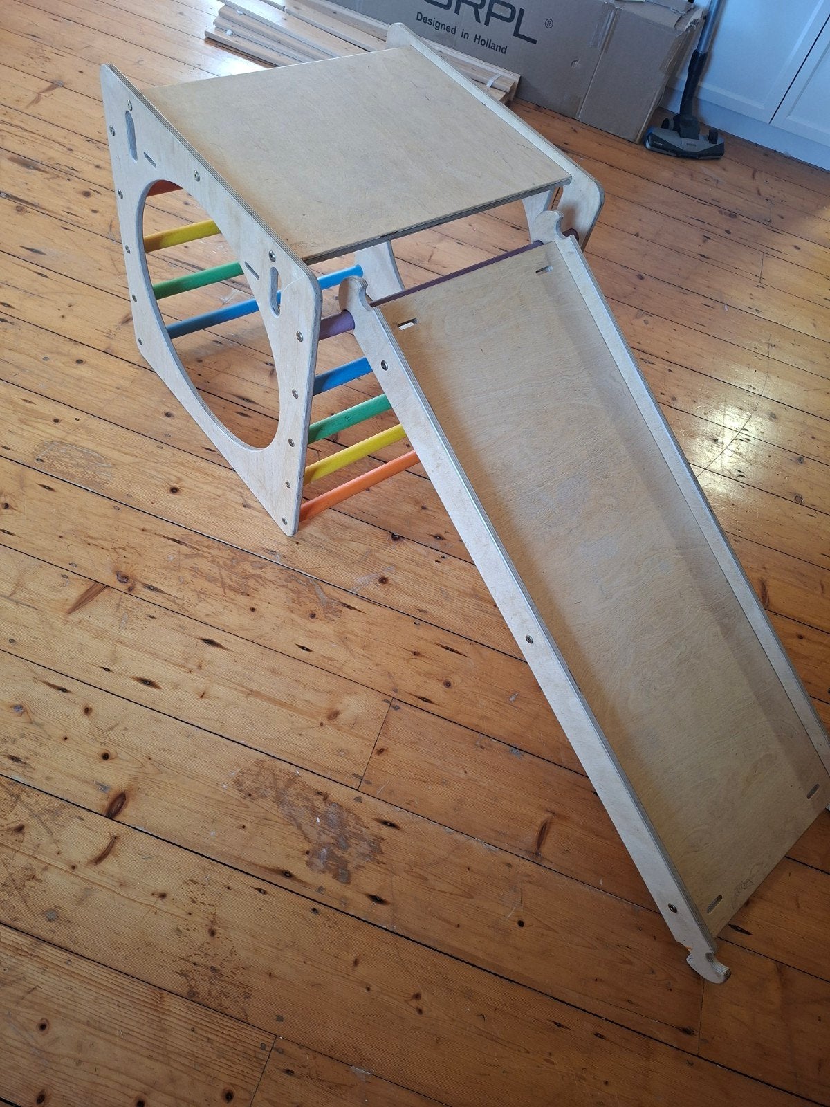 Houten klimrek en glijbaan voor binnen., Kinderen en Baby's, Ophalen, Gebruikt, Glijbaan