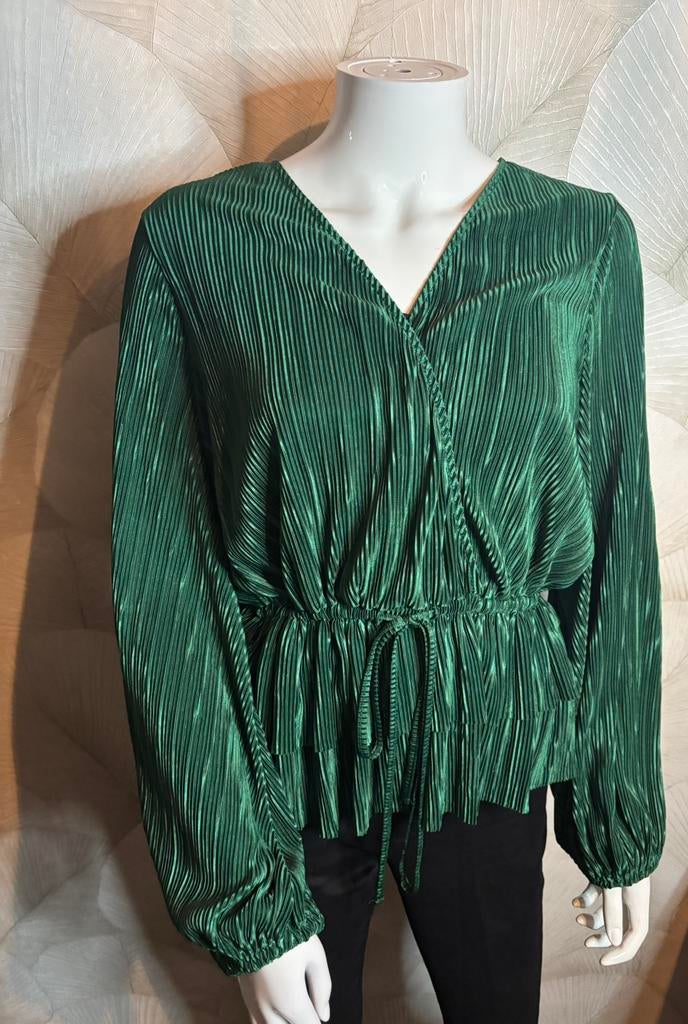 Zara plissé blouse - Maat L, Verzenden, Zo goed als nieuw, Groen, Lange mouw