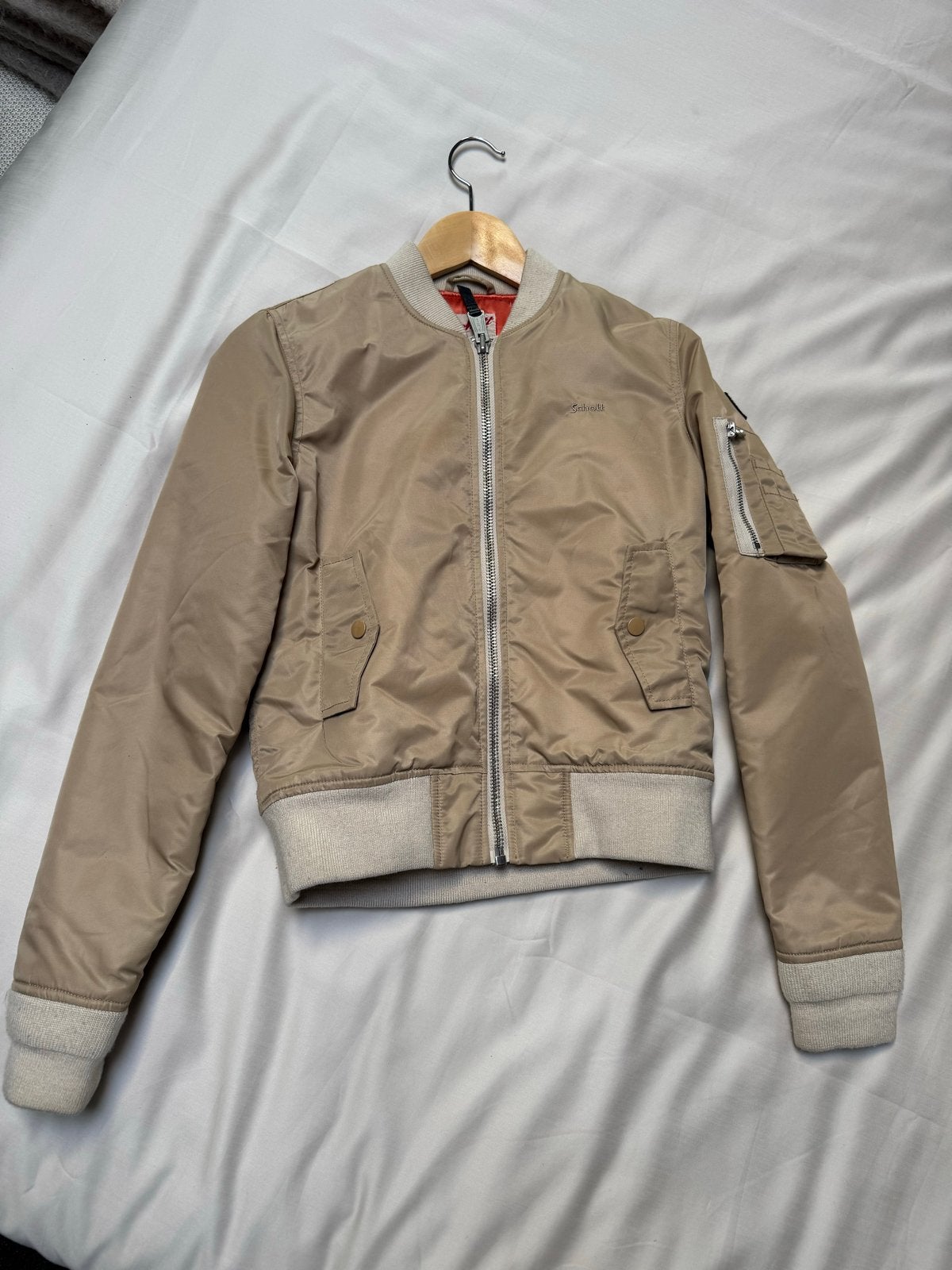 Schott NYC Bomberjack - Beige - Maat S, Ophalen of Verzenden, Zo goed als nieuw, Maat 36 (S), Beige