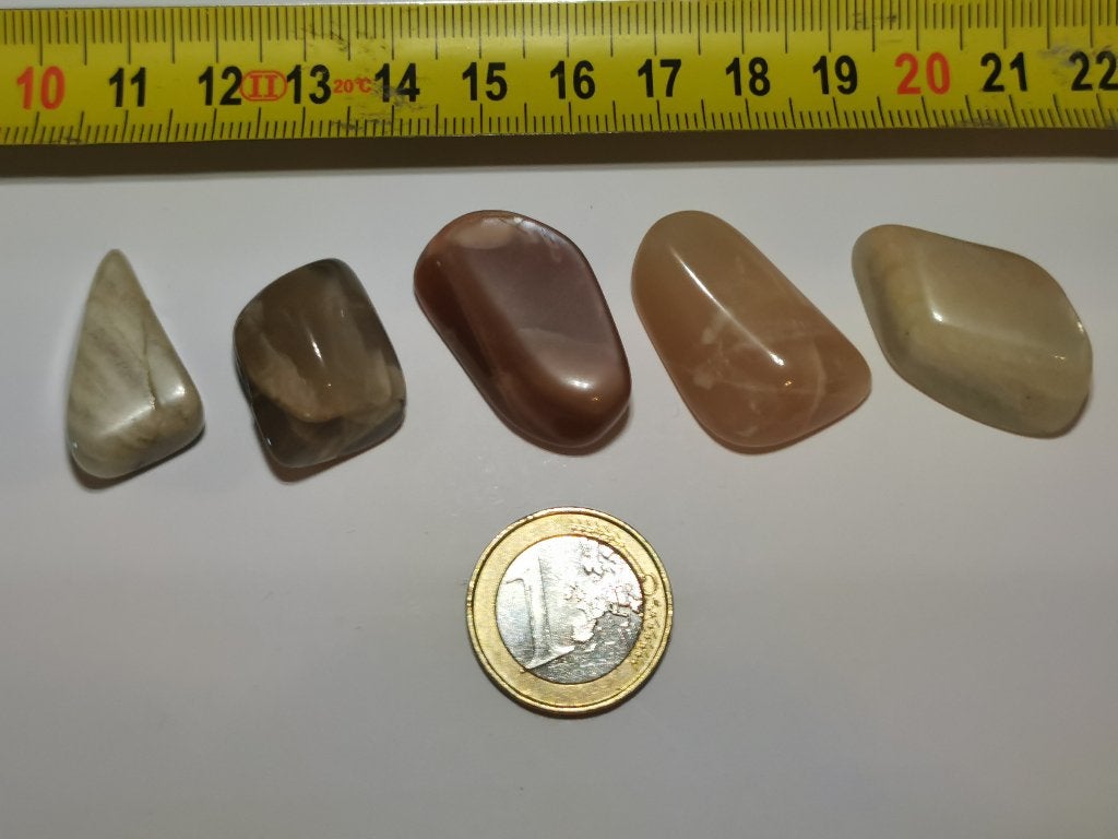 Setje van 5 Pastel Maansteen trommelstenen, Verzamelen, Ophalen of Verzenden, Mineraal