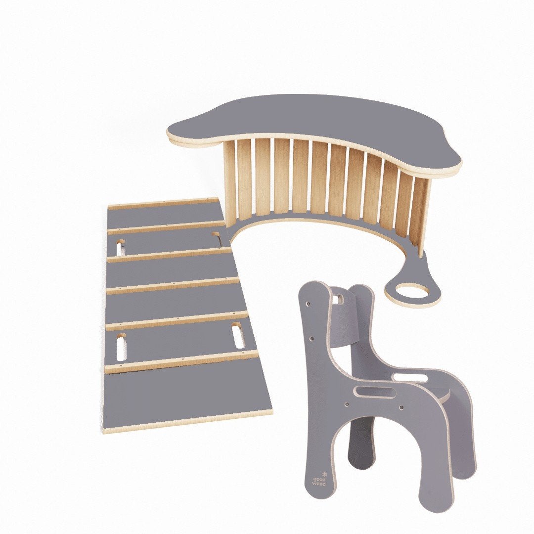 Good Wood klimboog / wobbel – glijbaan / klimrek – bureau +, Ophalen