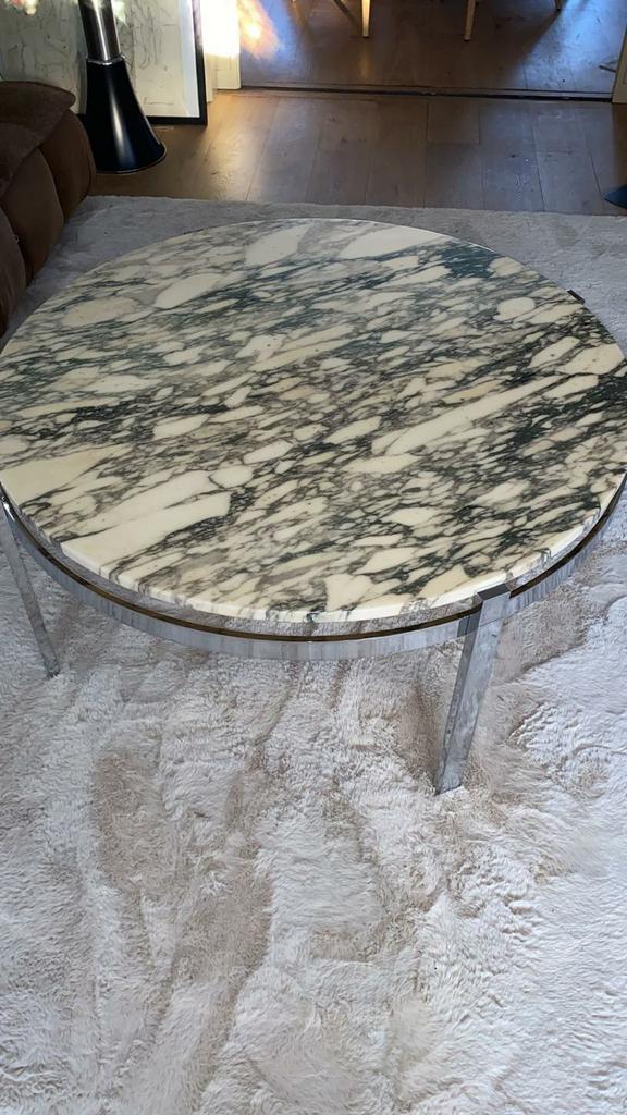 Prachtige design salontafel chroom+arabescato marmer, 100 tot 150 cm, Zo goed als nieuw, Minder dan 50 cm, Rechthoekig