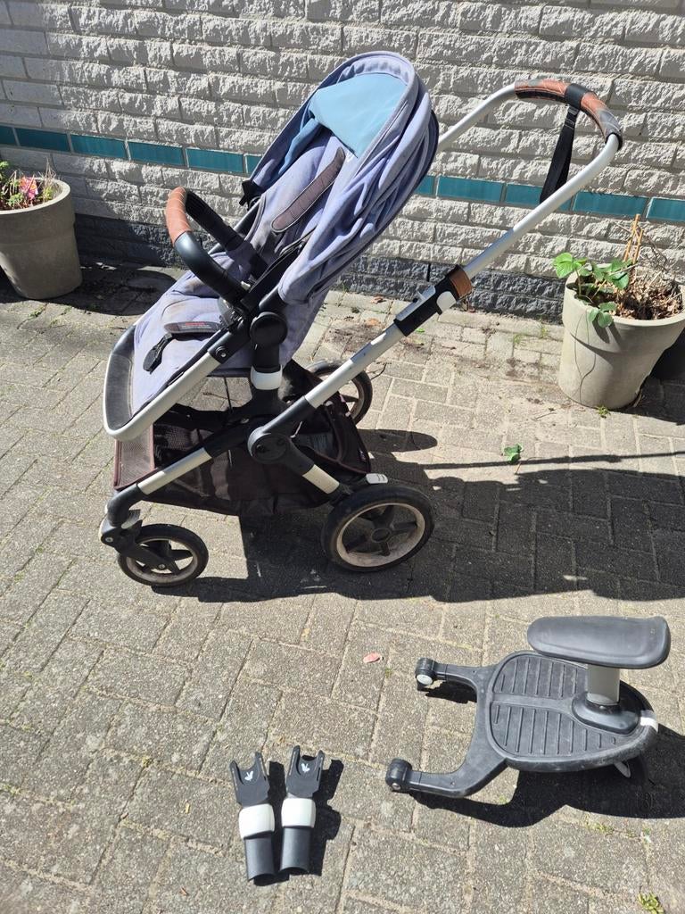 Bugaboo Fox 2 Blue Melange met wieg, voetenzak en adapters, Ophalen, Gebruikt, Bugaboo