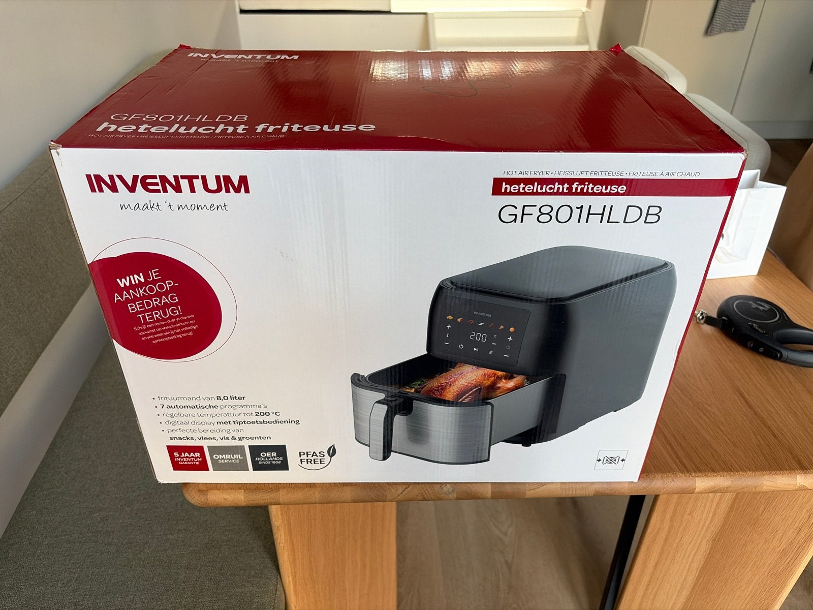 Inventum GF801HLDB Heteluchtfriteuse Airfryer 8L, Ophalen, Nieuw, Airfryer XXL, 1500 gram of meer