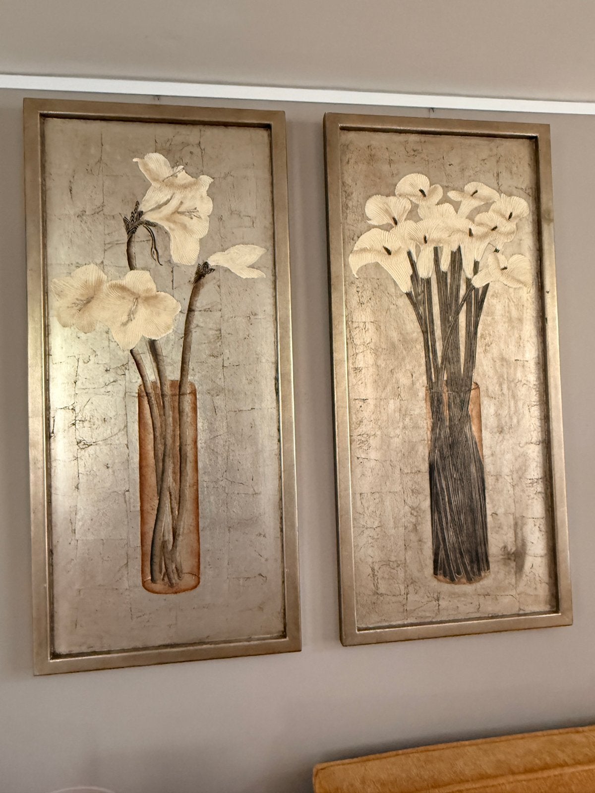 Set van 2 wandpanelen / schilderijen met bloemen, Ophalen, Ingelijst, Bloemen, Paneel