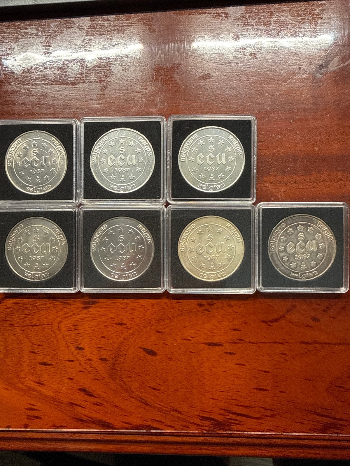 7x Belgische 5 ECU zilveren munten 1987 – 833/1000 zilver, Postzegels en Munten, Zilver, Zilver, Verzenden, Setje