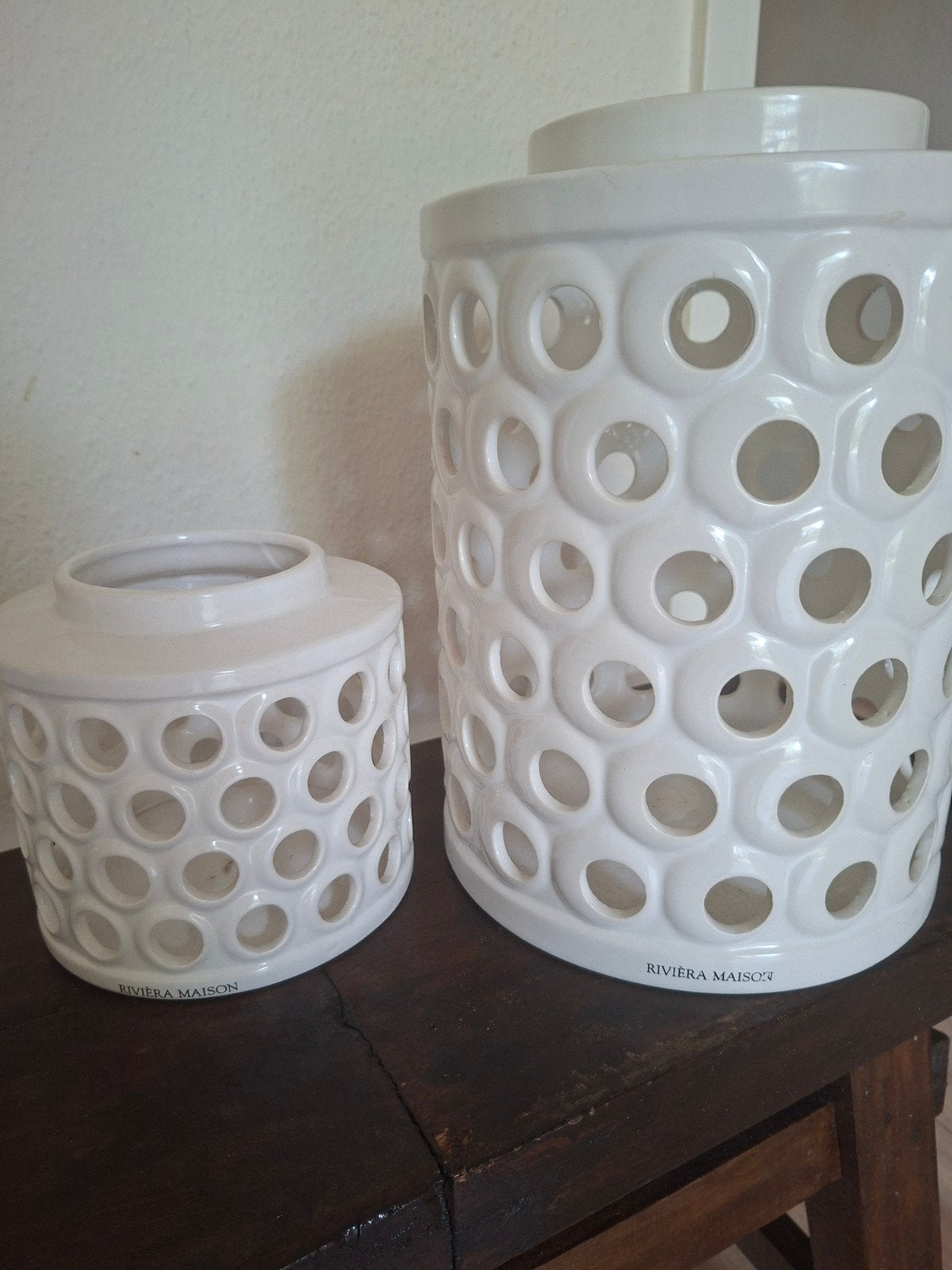 Rivièra Maison Windlichten Set - Wit Keramiek, Ophalen, Windlicht, Wit, Rivièra Maison