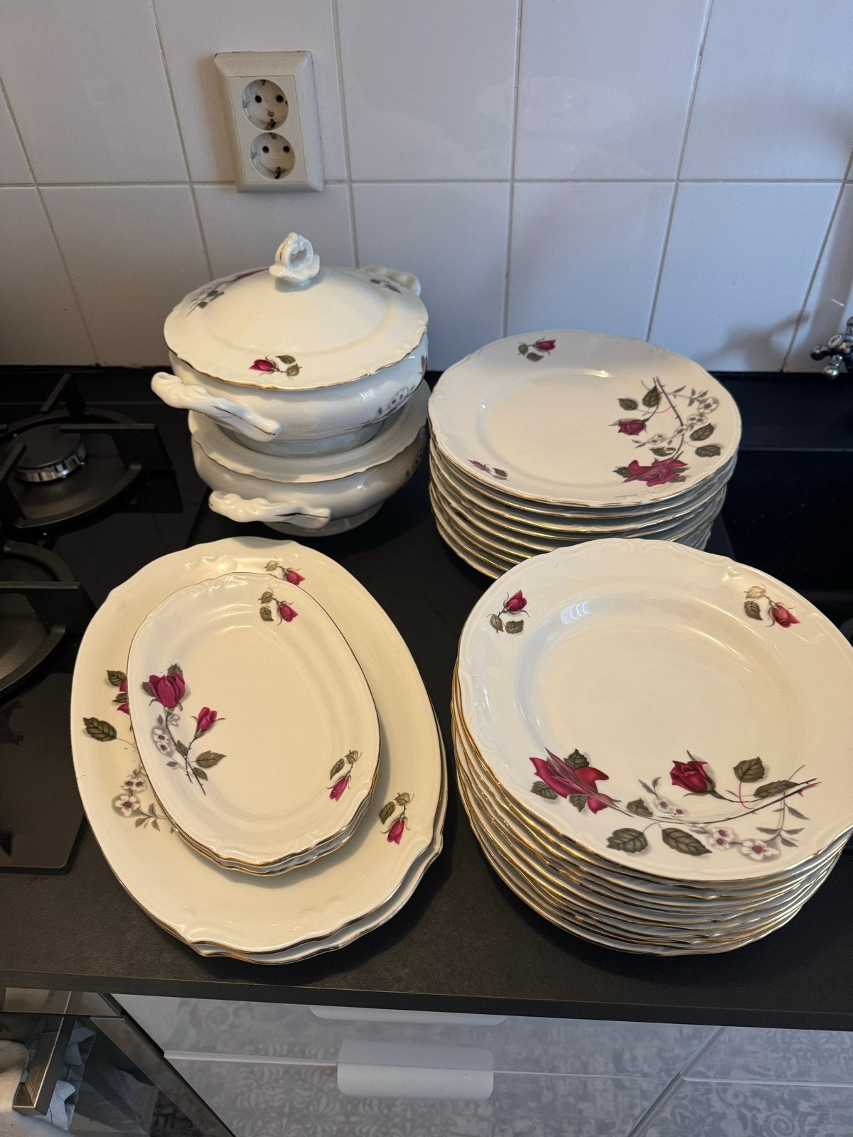 Vintage Chodziez Servies met Rozenmotief, Ophalen of Verzenden
