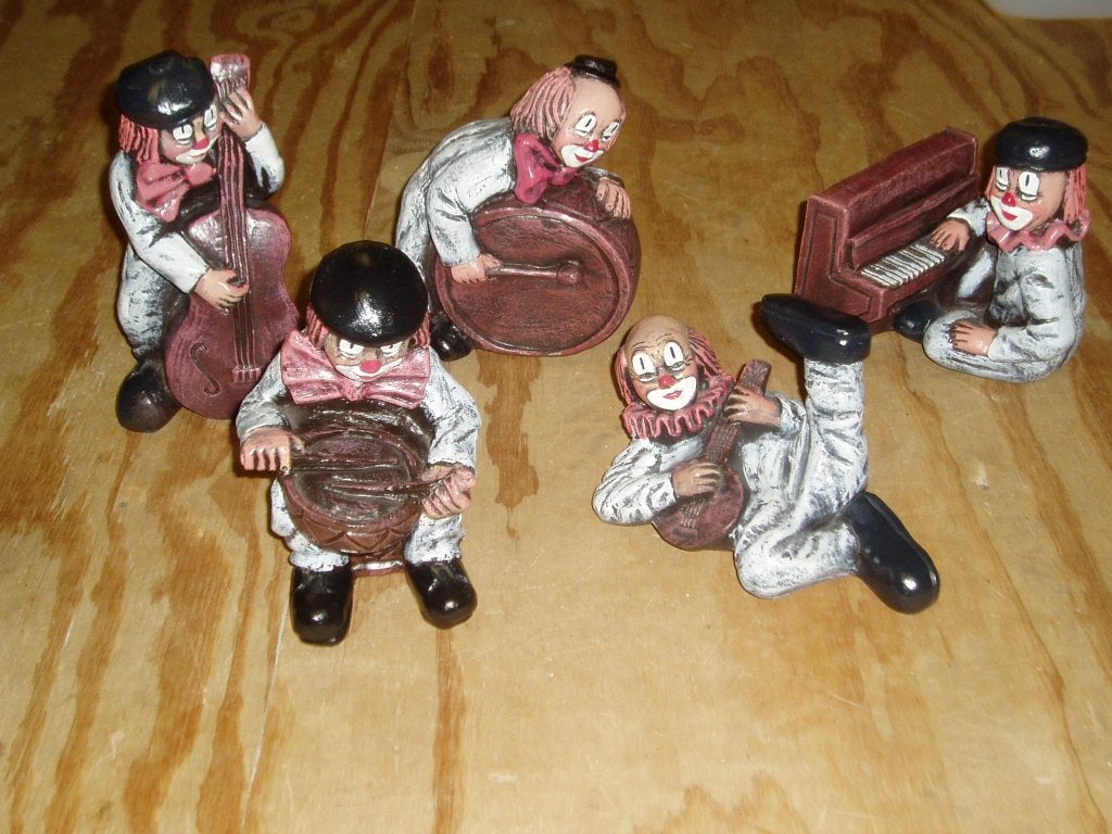 5 Zware Stenen Beeldjes Muzikale Clowns - 23 cm hoog, Ophalen of Verzenden, Gebruikt, Overige typen