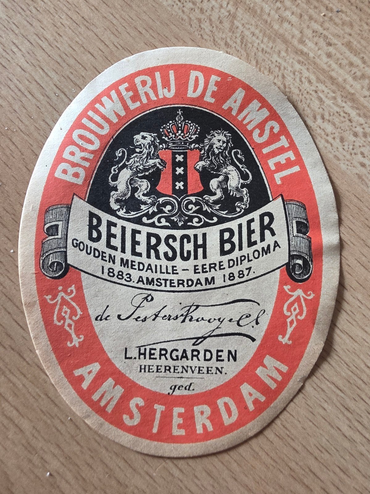 Etiket brouwerij De Amstel beiersch bier Hergarden 1887, Verzamelen, Ophalen of Verzenden, Nieuw, Overige typen, Amstel