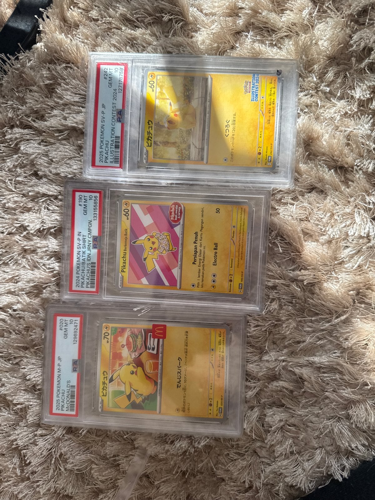 Pikachu Pokémon Kaarten PSA 10 - 3 stuks, Ophalen of Verzenden, Zo goed als nieuw, Meerdere kaarten