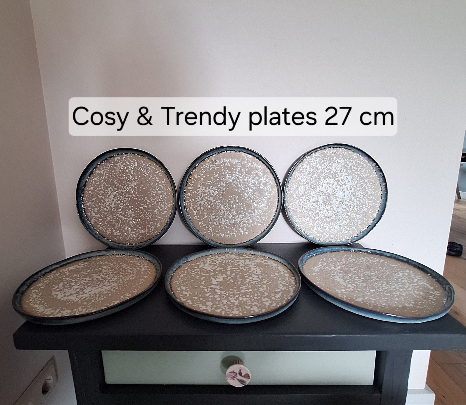 Cosy & Trendy 6 blauw / beige / witte diner BBQ borden 27 cm, Overige merken, Keramiek, Nieuw, Ophalen of Verzenden