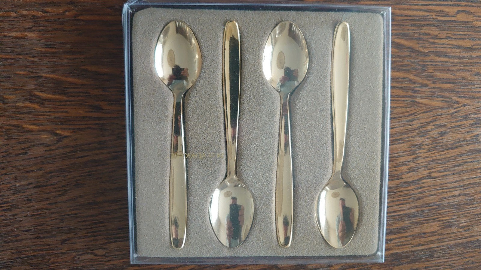 Set van 4 vergulde lepeltjes, 24 ct verguld, Ophalen of Verzenden