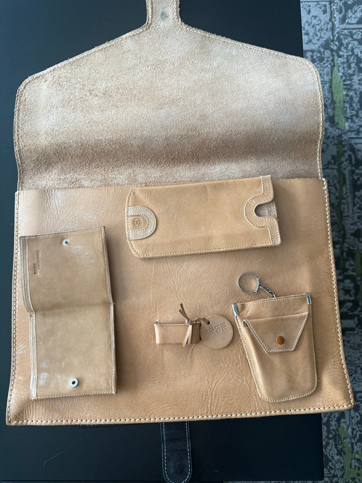 Bree Handmade Leren Organizer/Portfolio, Sieraden, Tassen en Uiterlijk, Portemonnees, Gebruikt, Overige merken, Beige, Leer, Ophalen of Verzenden