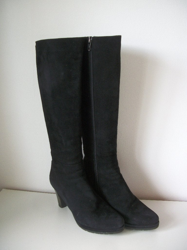 Leren Suede Laarzen met Hak 37,5 - Zwart - zgan - per paar, Hoge laarzen, Zwart, Nieuw, Ophalen of Verzenden