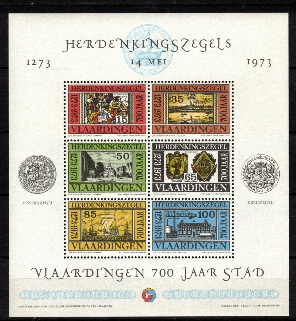 Herdenkingszegels Vlaardingen Postfris 1973, Postzegels en Munten, Postzegels | Nederland, Ophalen of Verzenden, Na 1940, Postfris