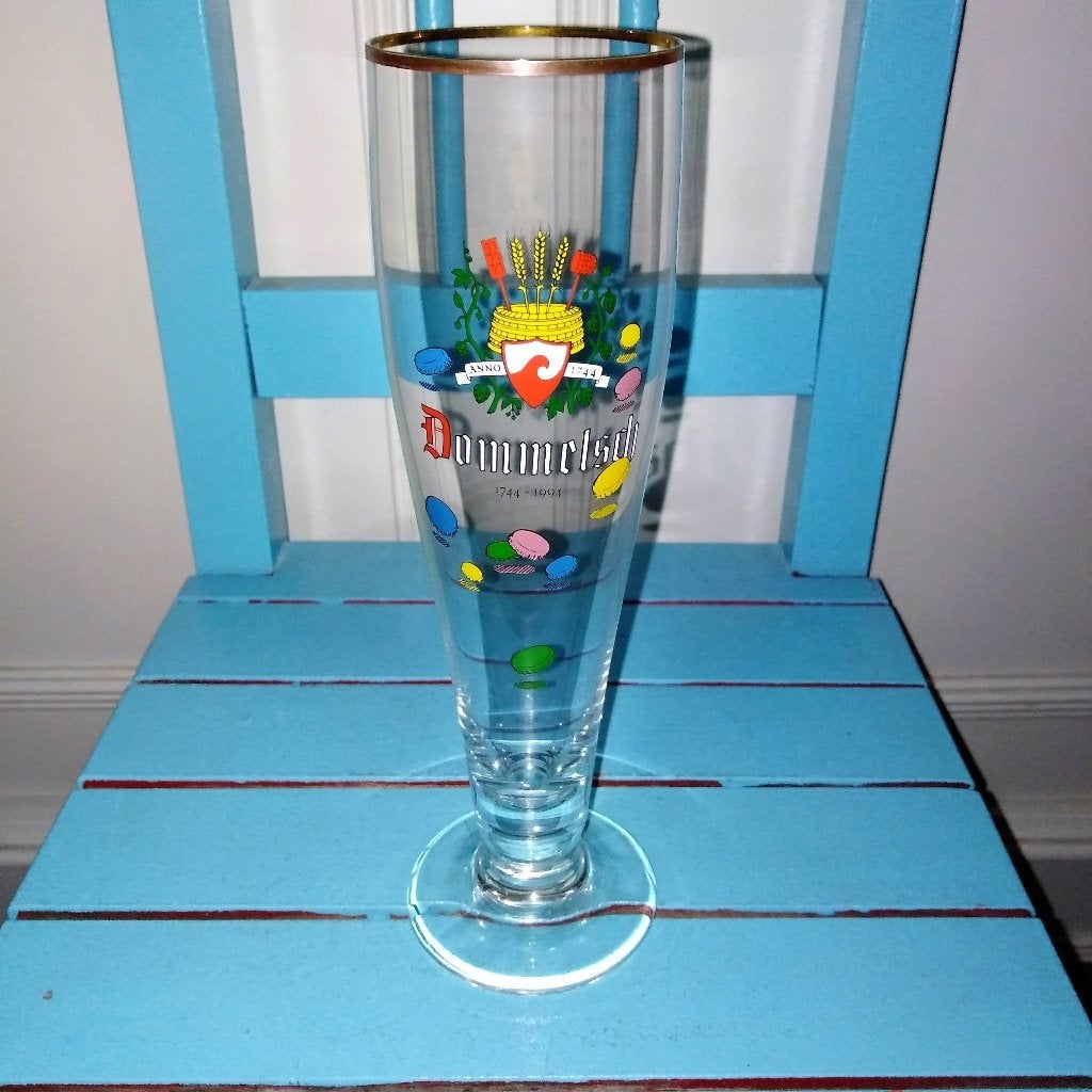 Dommelsch hoog voetglas 250 jaar Dommelsch 1744-1994, Ophalen, Gebruikt, Glas of Glazen, Dommelsch