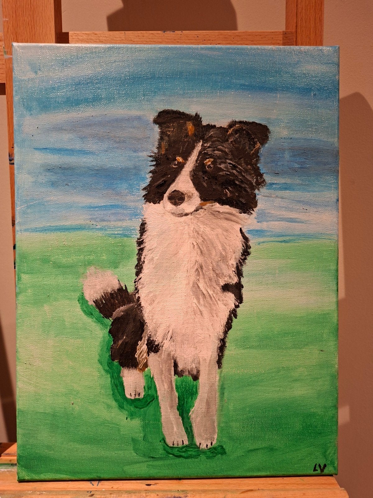 Acrylverf schilderij van hond op canvas 30x40 cm, Ophalen of Verzenden