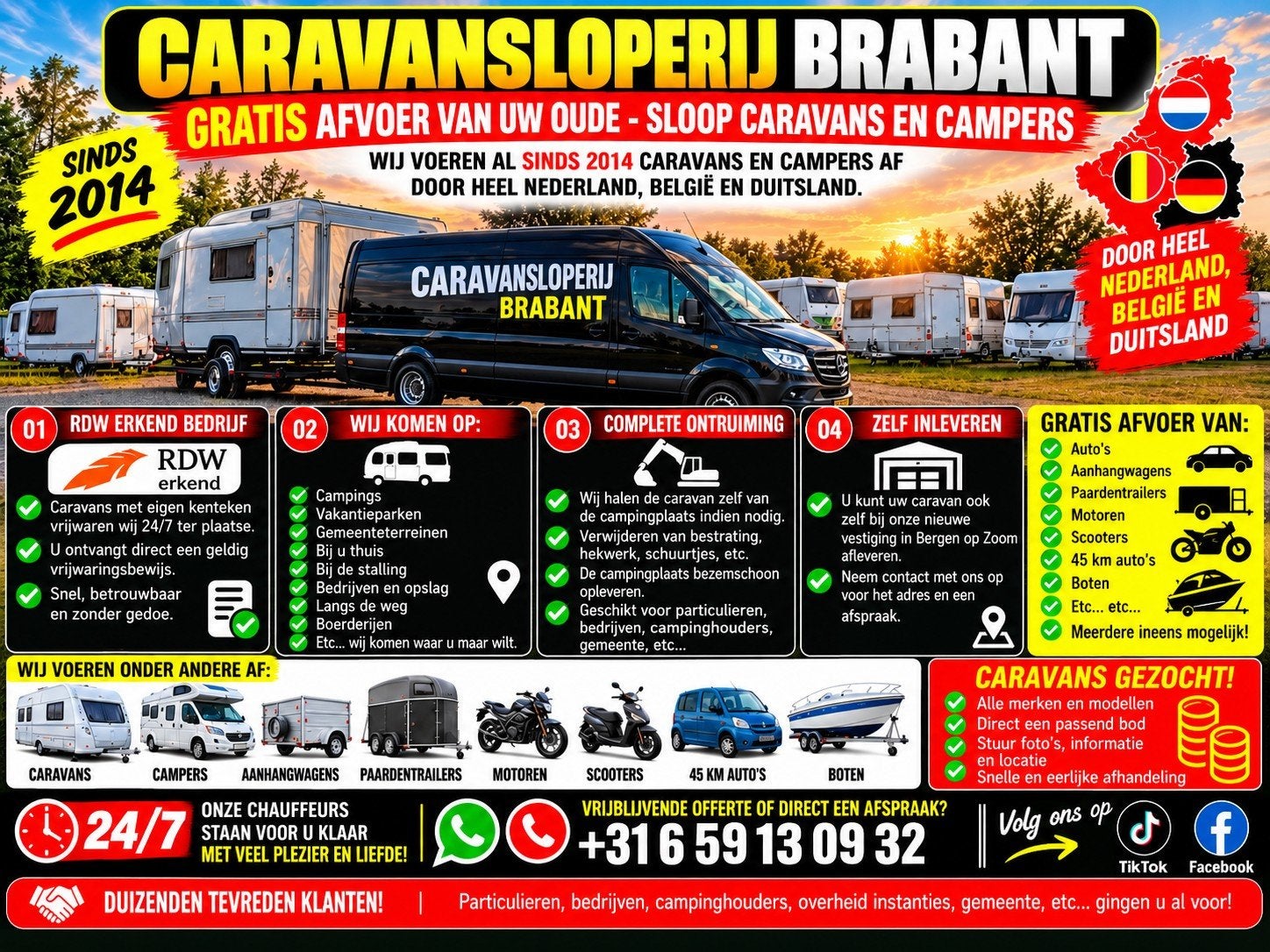 Gratis afvoer van uw oude sloop caravans 24/7 ophaalservice