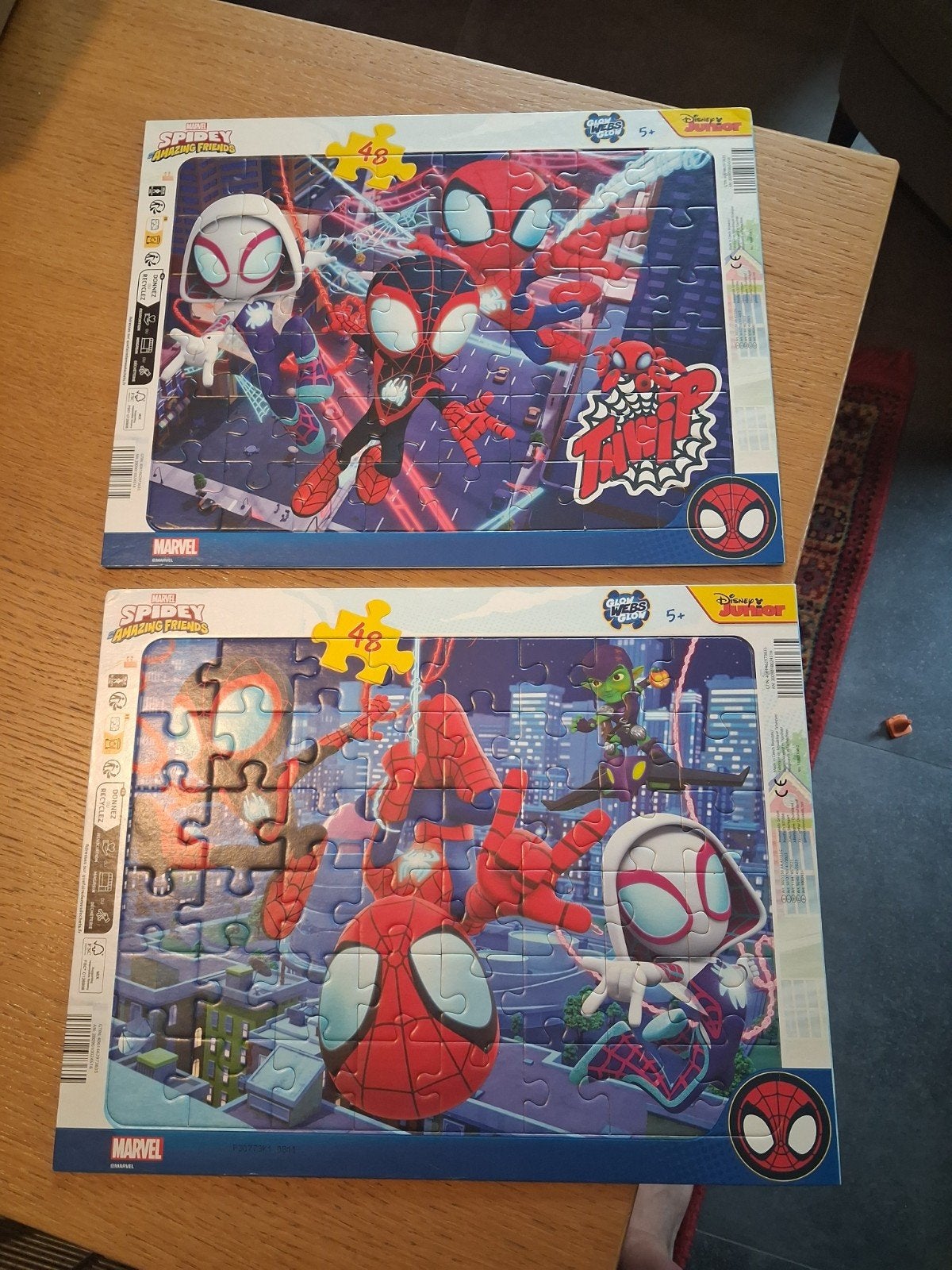 2 marvel spidy puzzels, Ophalen of Verzenden, 10 tot 50 stukjes, Zo goed als nieuw, 4 tot 6 jaar