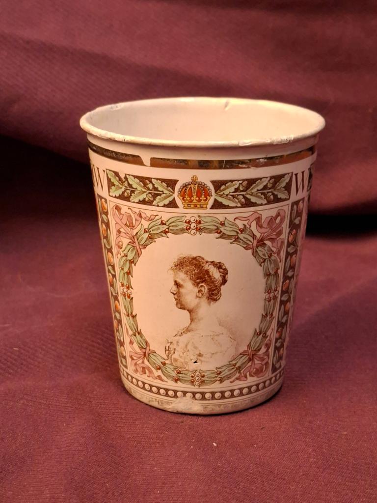 Emaille herdenkingsbeker Inhuldiging Wilhelmina 1898, Ophalen of Verzenden