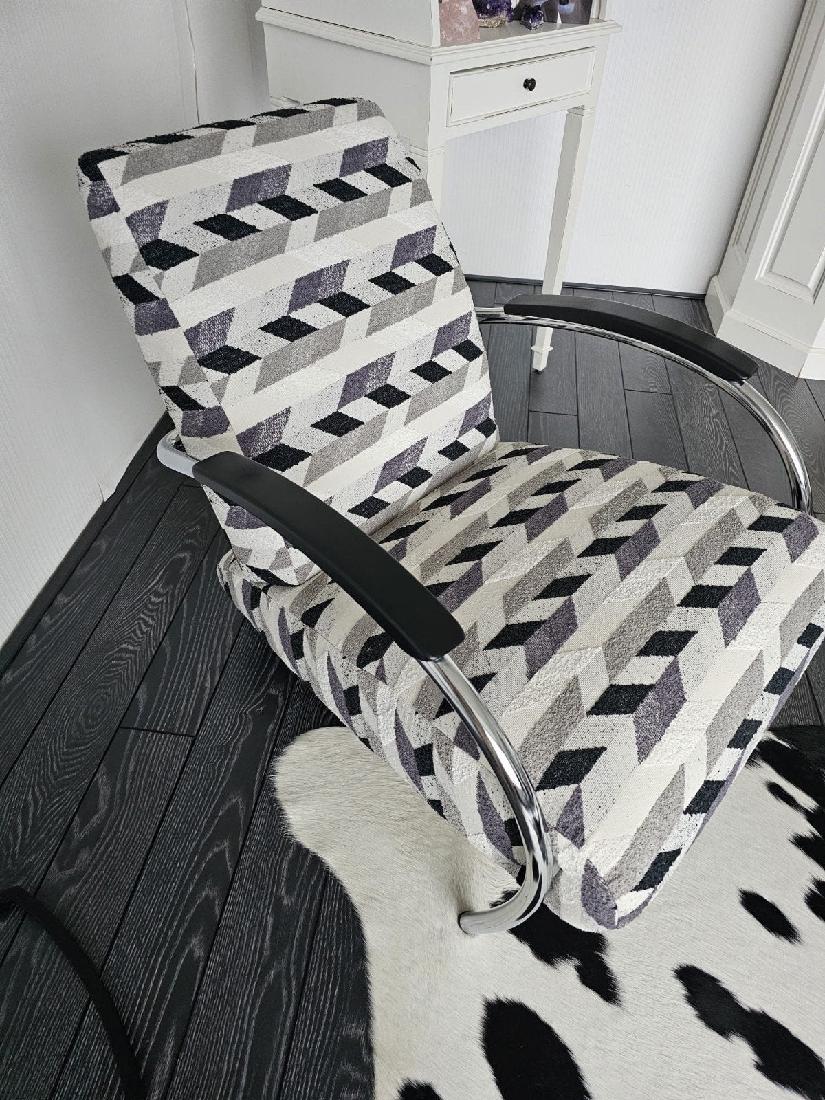 Gelderland L-Focal fauteuil met chromen frame, Huis en Inrichting, Ophalen, Modern, Tijdloos, Geometrisch, Overige kleuren, Zo goed als nieuw