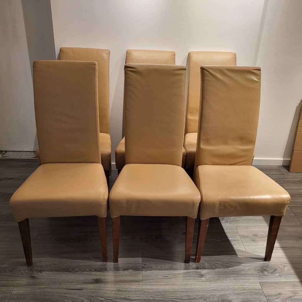 Set van 6 eetkamerstoelen - Beige, Ophalen, Gebruikt, Overige kleuren, Leer