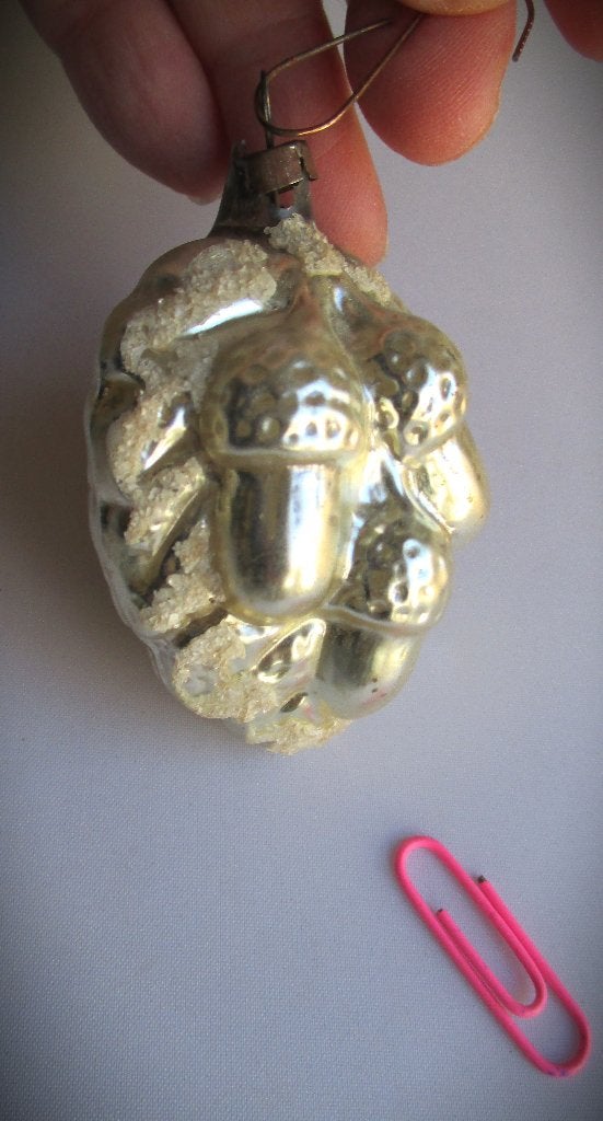 Kerstbal~Eiekenblad met eikeltjes~Antiekw glazen zilver kler, Antiek en Kunst, Ophalen of Verzenden