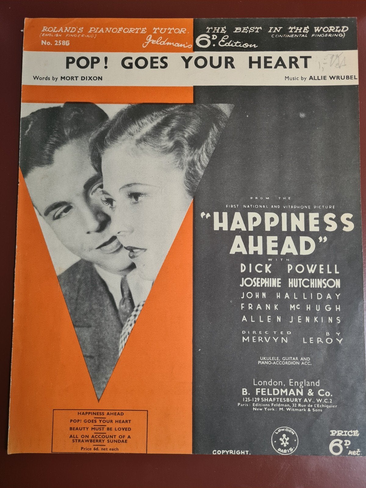 Pop! Goes Your Heart - Vintage bladmuziek (1934), Gebruikt, Filmmuziek en Soundtracks, Ophalen of Verzenden, Thema