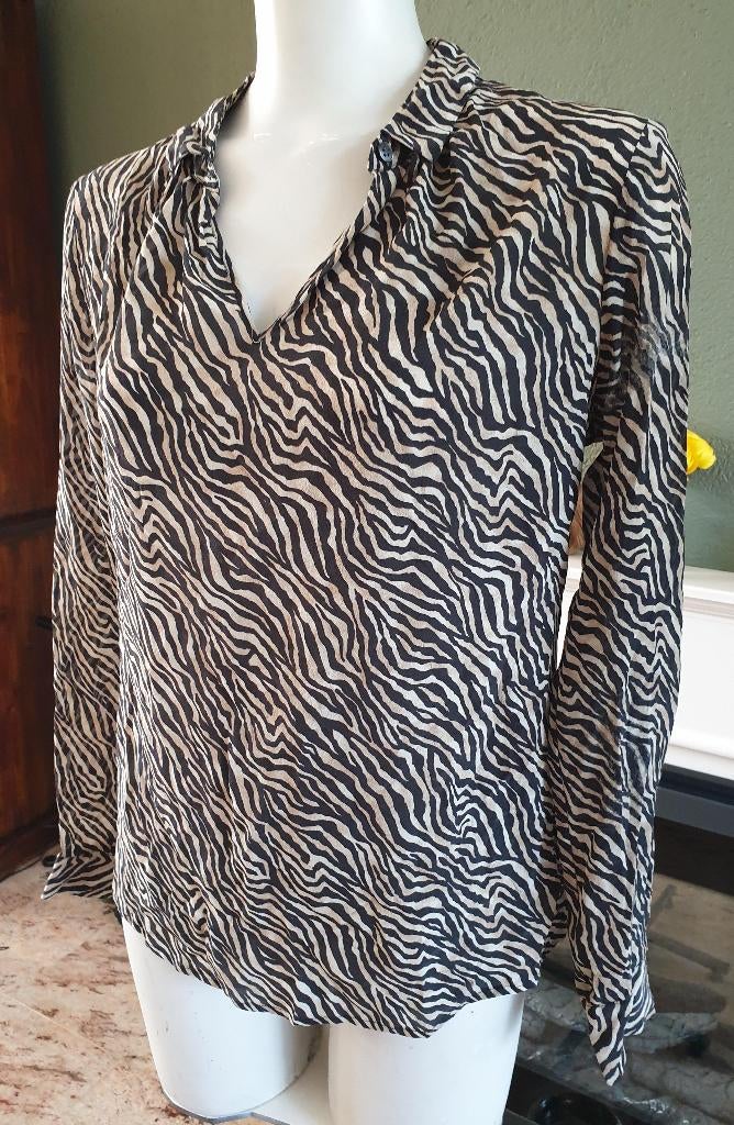 Purdey beige zebra top mt 36 S zijde, Kleding | Dames, Beige, Ophalen of Verzenden, Purdey, Lange mouw