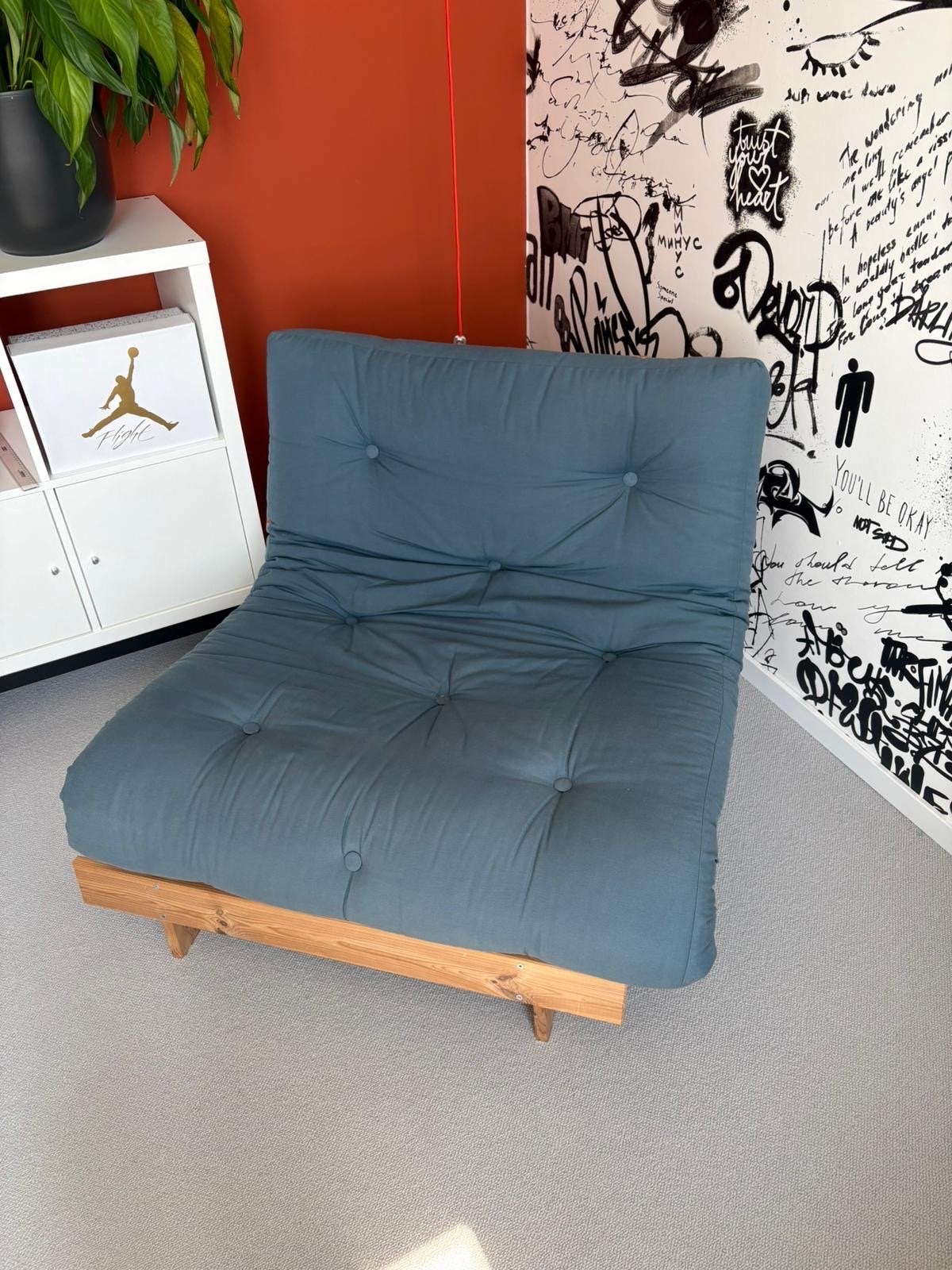 Karup design Roots 90 naturel futon slaapfauteuil, Ophalen, 90 cm, Eenpersoons, Blauw