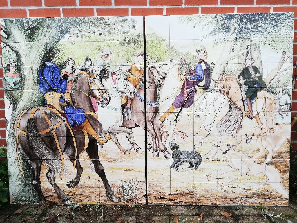 122hx183br Uniek tegelpaneel de gevangenneming van Floris V, Antiek en Kunst, Ophalen