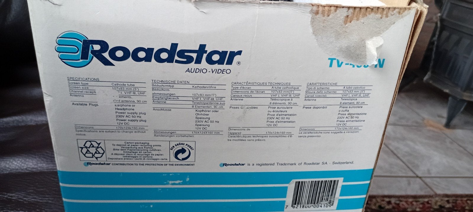 Roadstar TV-400 N Draagbare Zwart-wit Televisie, Overige merken, 50 Hz, Nieuw, Ophalen of Verzenden