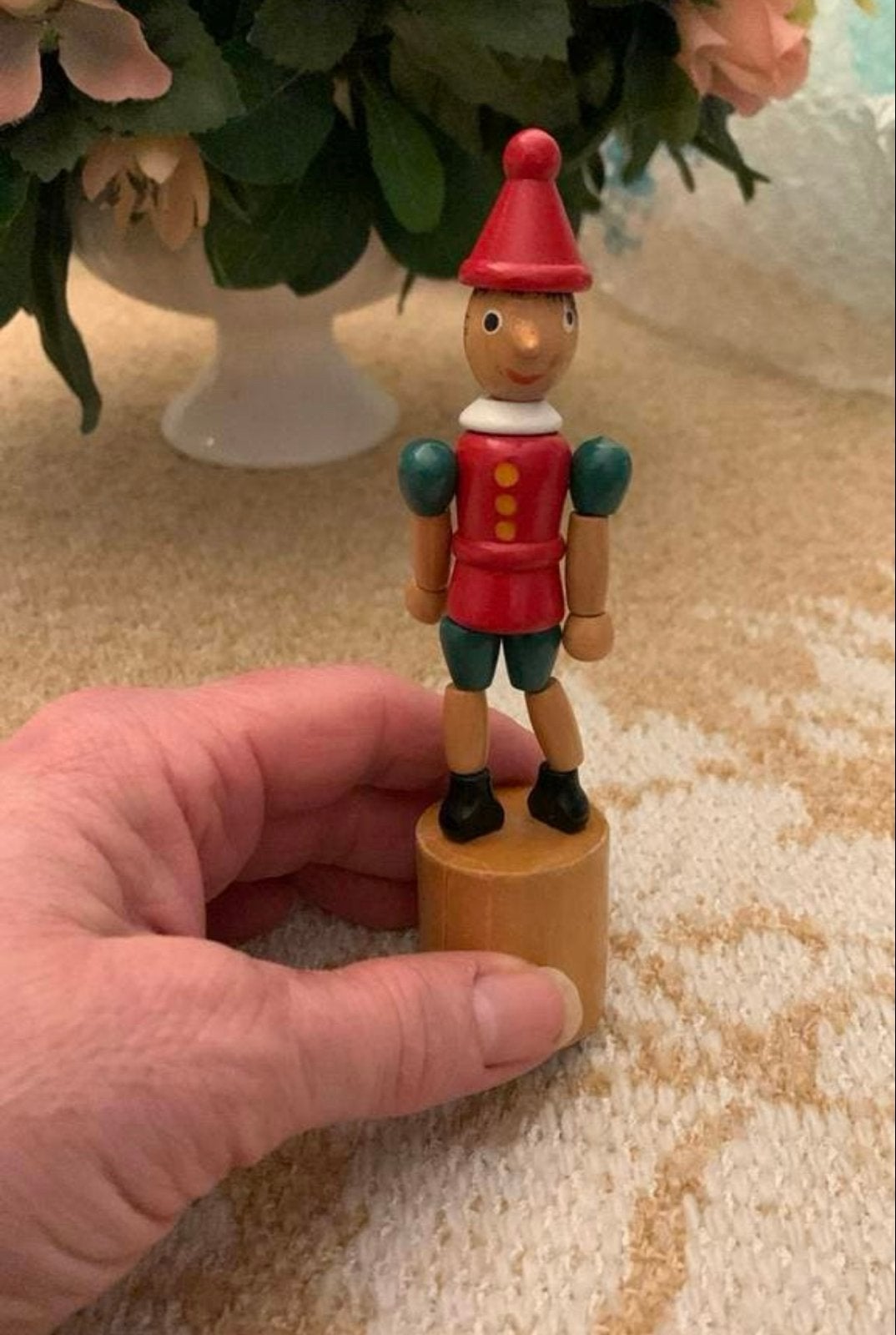 Vintage Pinokkio duwpopje - Houten speelgoed, Kinderen en Baby's, Speelgoed | Houten speelgoed, Verzenden, Gebruikt, Duw- of Trekspeelgoed