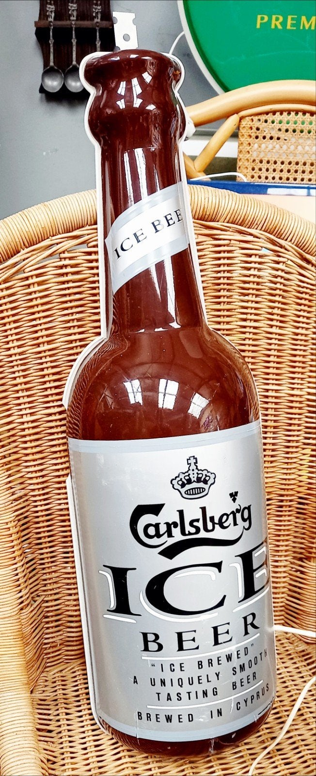 Oude, vintage lichtbak, lichtreclame fles Carlsberg ICE bier, Ophalen, Gebruikt, Reclamebord, Plaat of Schild, Overige merken