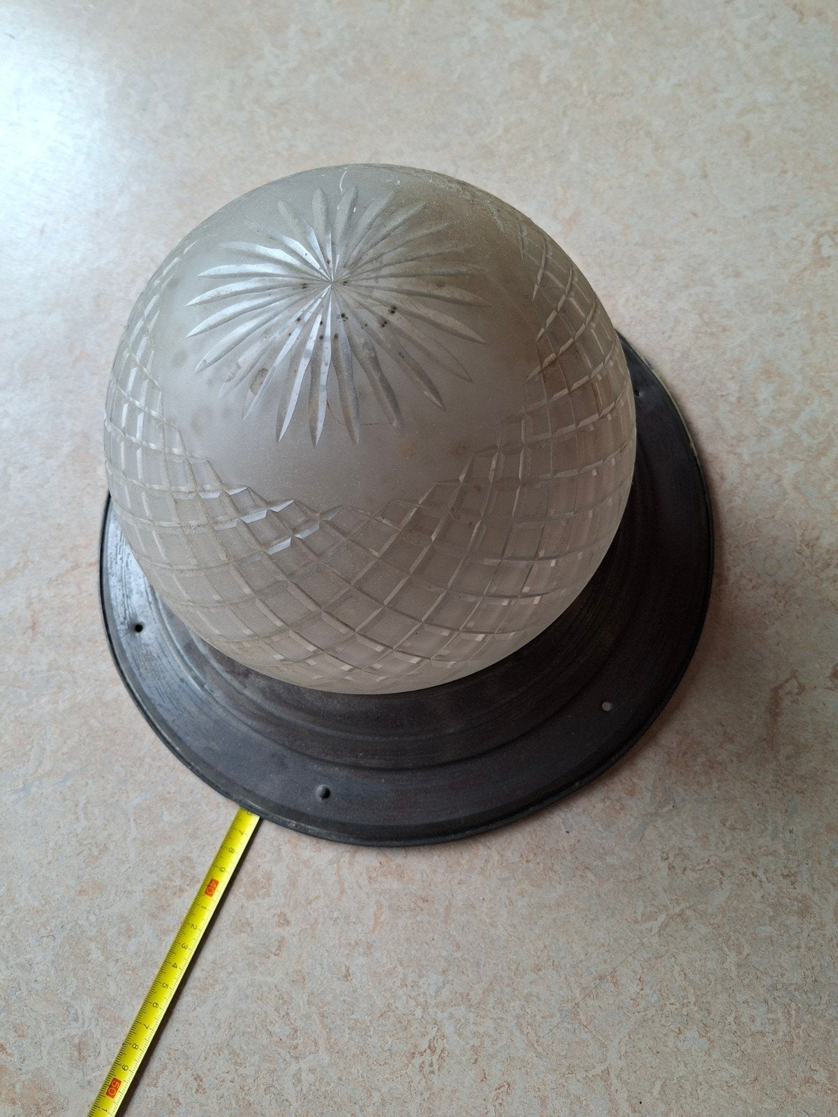 Art deco plafondlamp met geslepen glas, Huis en Inrichting, Lampen | Plafondlampen, Ophalen, Gebruikt, Vintage, Meerkleurig