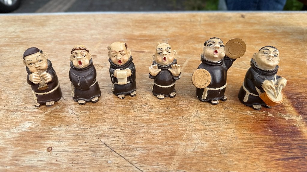 Vintage set 6 muzikale monniken – decoratieve beeldjes, Verzamelen, Ophalen of Verzenden, Zo goed als nieuw, Overige typen