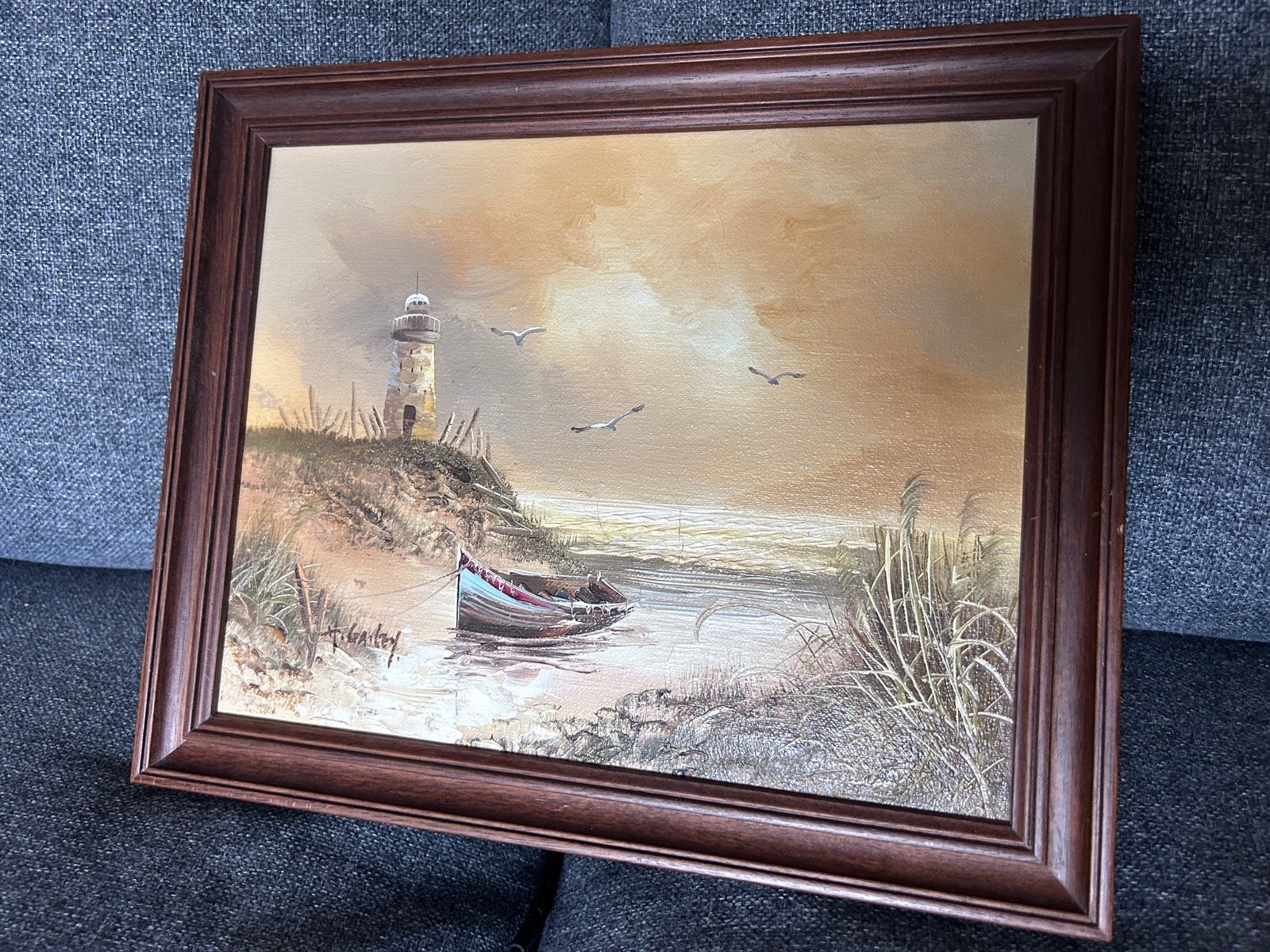Schilderij van Howard Gailey: Vuurtoren aan Zee, Antiek en Kunst, Maritiem / water, Doek, Realistisch, Ophalen of Verzenden