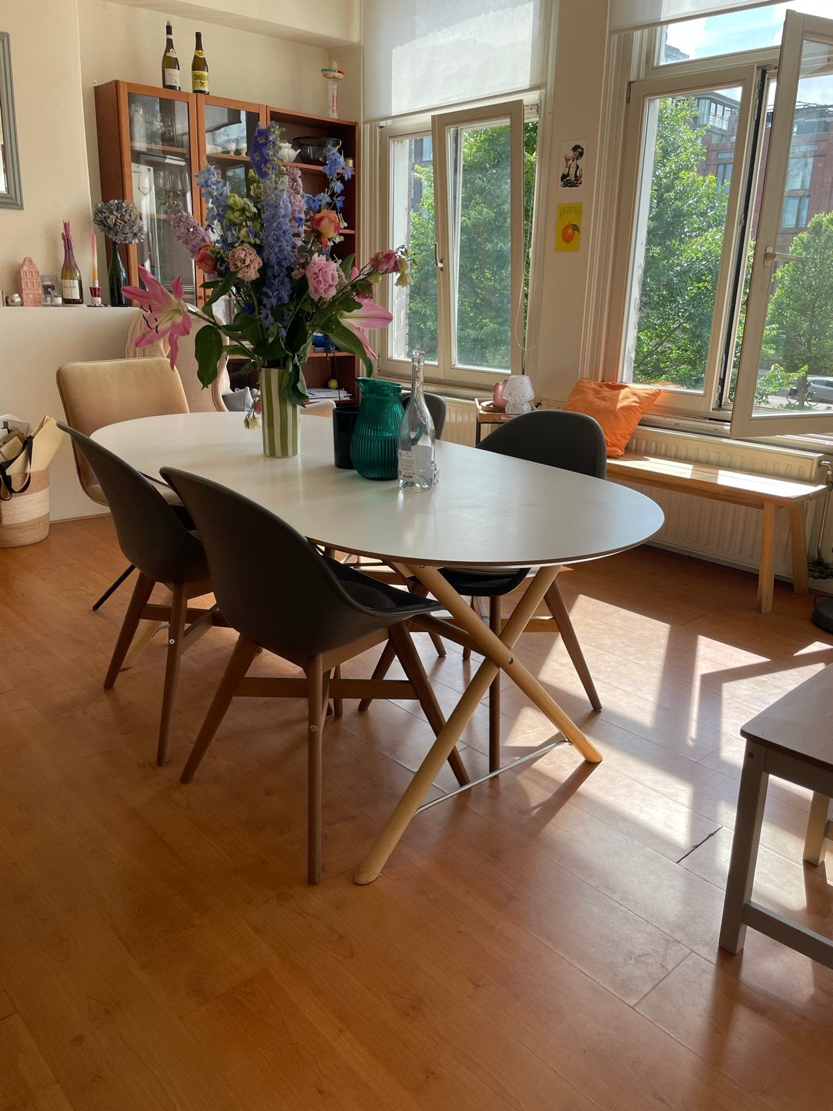 IKEA Dalsult eettafel, wit/berken, 185x90 cm, Ophalen, Gebruikt, 50 tot 100 cm, 150 tot 200 cm