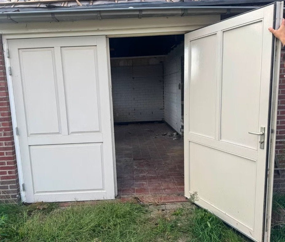 Hardhouten garagedeuren  met kozijn, Gebruikt, Garagedeur, 200 tot 215 cm, Hout