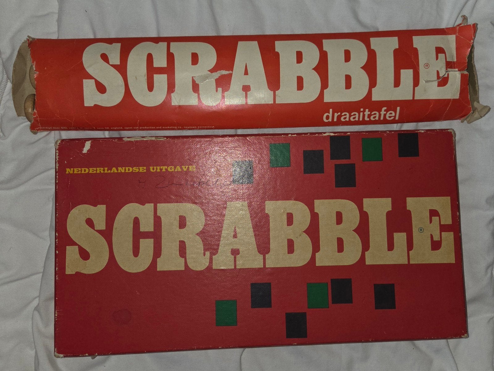 Vintage Scrabble Bordspel met Draaitafel - Nederlandse, Drie of vier spelers, Ophalen of Verzenden, Gebruikt, Nederlandse Uitgave