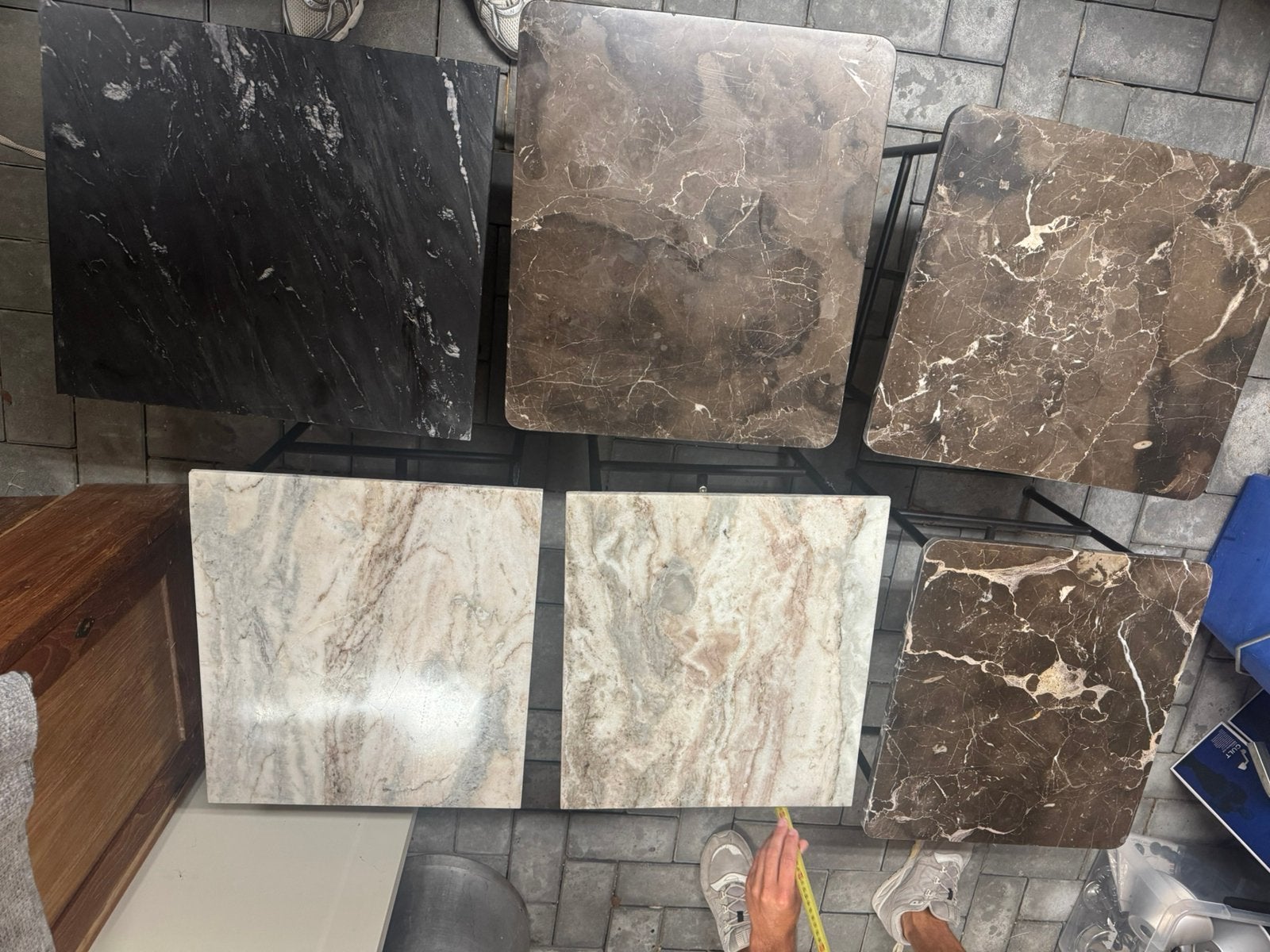 Marmeren bijzettafels zwart/wit/grijs, Ophalen, 60 cm of meer, Overige typen, Zo goed als nieuw